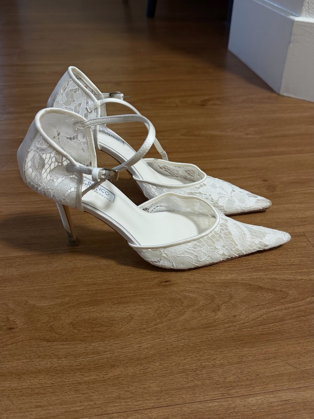 Tony Bianco Lace Pointed-Toe Strappy Heels in Ivory